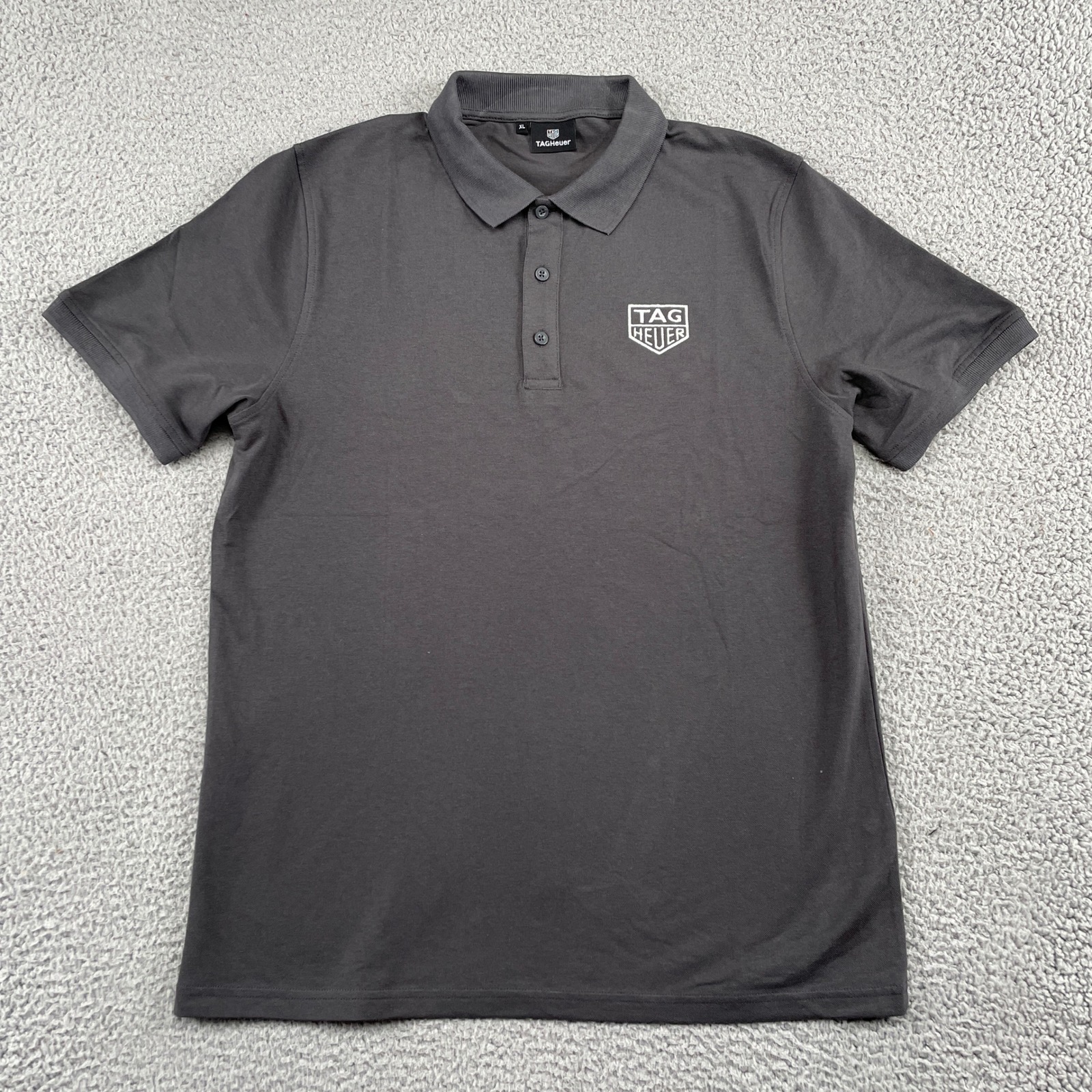 Tag Heuer Polo Mens Xl Gray Heuer Polo Short Sleeve Logo Embroidered Racing